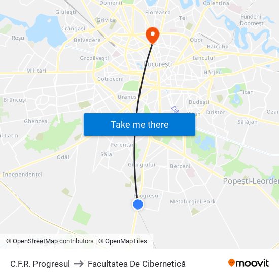 C.F.R. Progresul to Facultatea De Cibernetică map