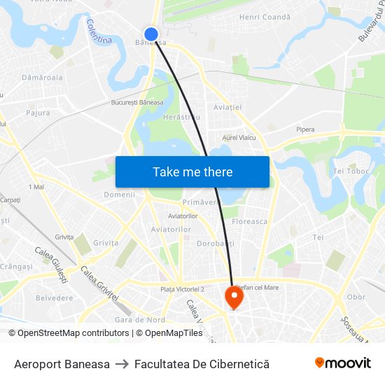 Aeroport Baneasa to Facultatea De Cibernetică map
