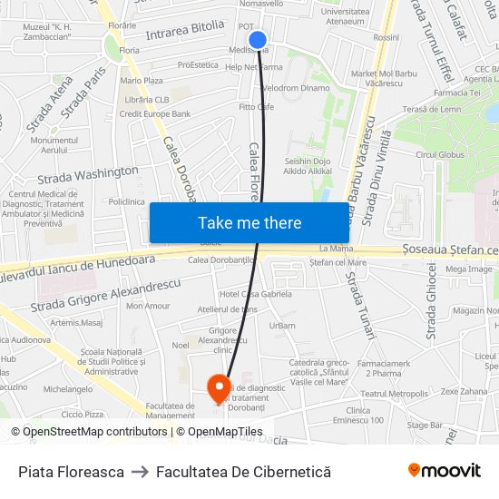 Piata Floreasca to Facultatea De Cibernetică map