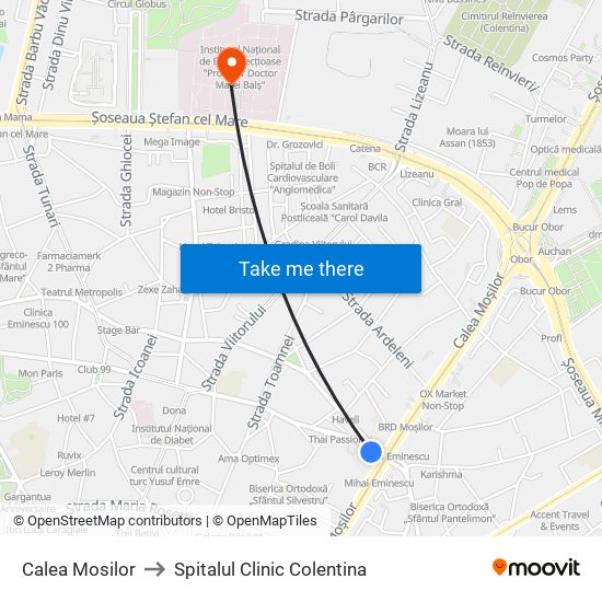 Calea Mosilor to Spitalul Clinic Colentina map