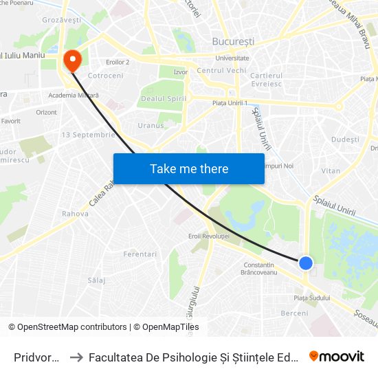 Pridvorului to Facultatea De Psihologie Și Științele Educației map