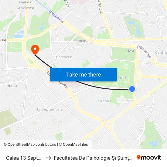 Calea 13 Septembrie to Facultatea De Psihologie Și Științele Educației map