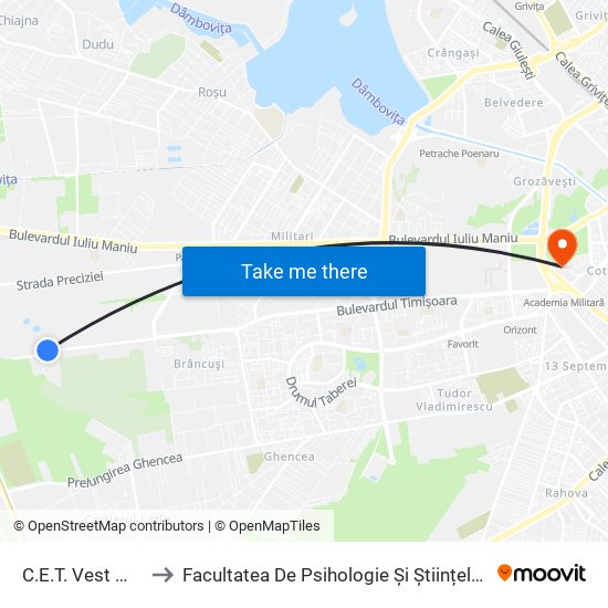 C.E.T. Vest Militari to Facultatea De Psihologie Și Științele Educației map