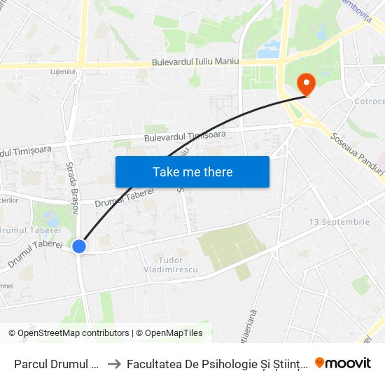 Parcul Drumul Taberei to Facultatea De Psihologie Și Științele Educației map