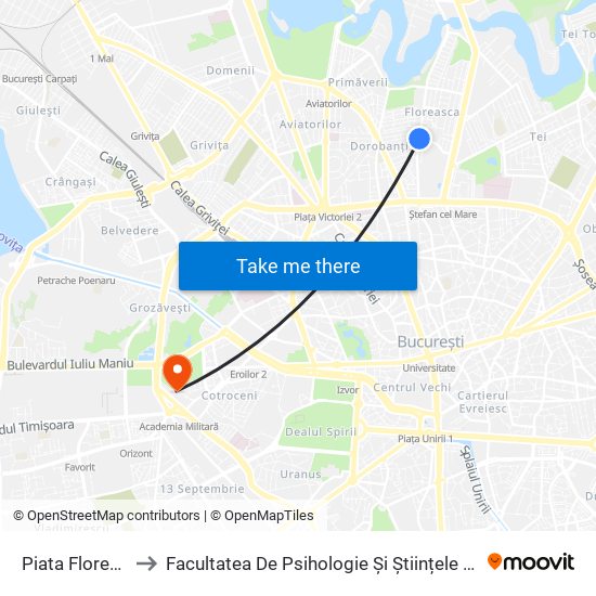 Piata Floreasca to Facultatea De Psihologie Și Științele Educației map