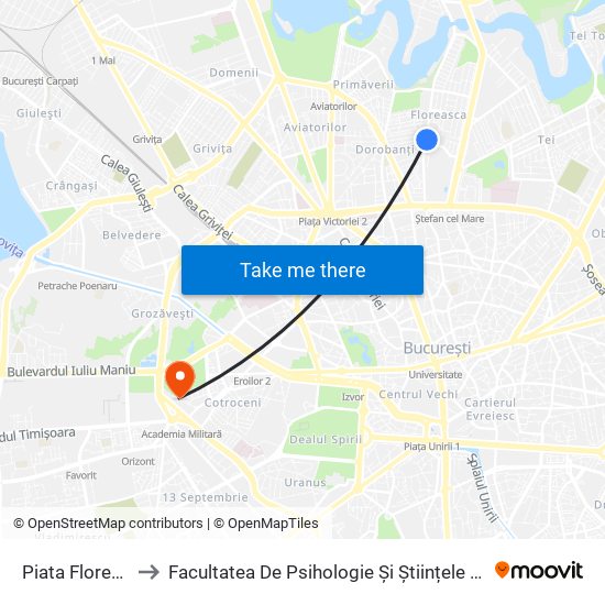 Piata Floreasca to Facultatea De Psihologie Și Științele Educației map
