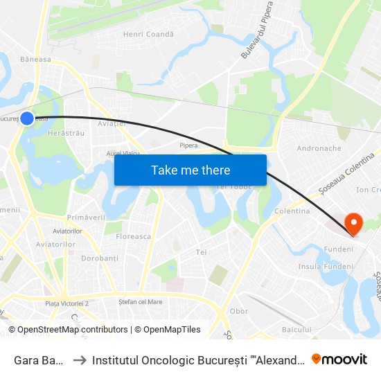 Gara Baneasa to Institutul Oncologic București ""Alexandru Trestioreanu"" map