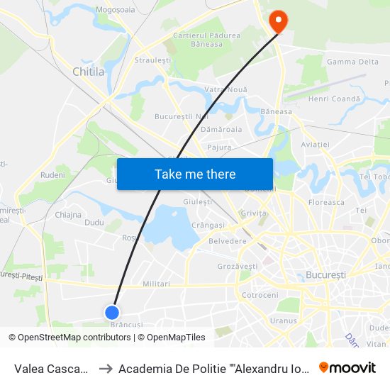 Valea Cascadelor to Academia De Politie ""Alexandru Ioan Cuza"" map