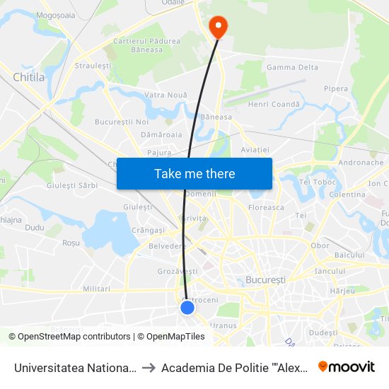 Universitatea Nationala De Aparare to Academia De Politie ""Alexandru Ioan Cuza"" map