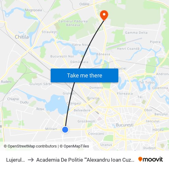 Lujerului to Academia De Politie ""Alexandru Ioan Cuza"" map