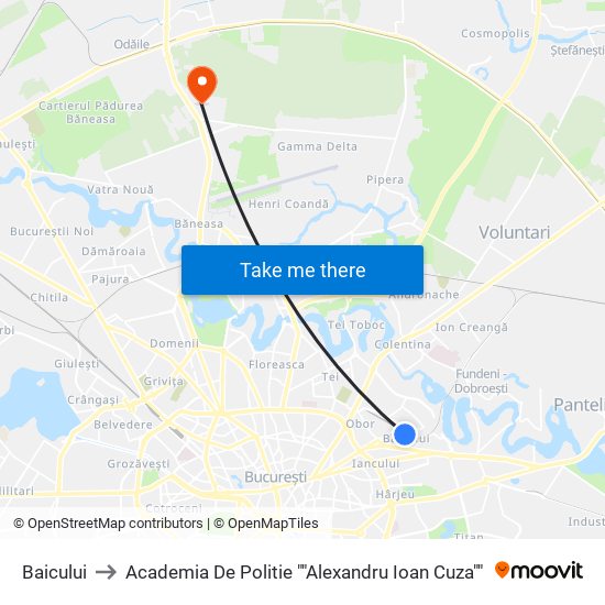 Baicului to Academia De Politie ""Alexandru Ioan Cuza"" map