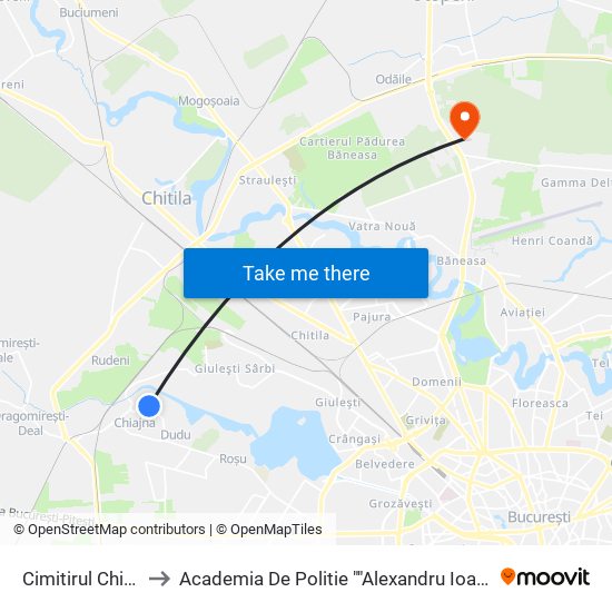 Cimitirul Chiajna to Academia De Politie ""Alexandru Ioan Cuza"" map