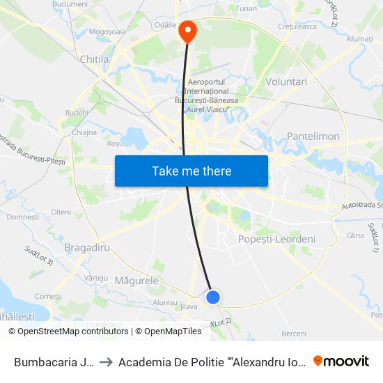 Bumbacaria Jilava to Academia De Politie ""Alexandru Ioan Cuza"" map