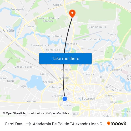 Carol Davila to Academia De Politie ""Alexandru Ioan Cuza"" map