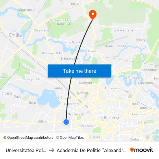 Universitatea Politehnica to Academia De Politie ""Alexandru Ioan Cuza"" map
