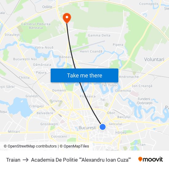 Traian to Academia De Politie ""Alexandru Ioan Cuza"" map