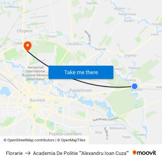 Florarie to Academia De Politie ""Alexandru Ioan Cuza"" map