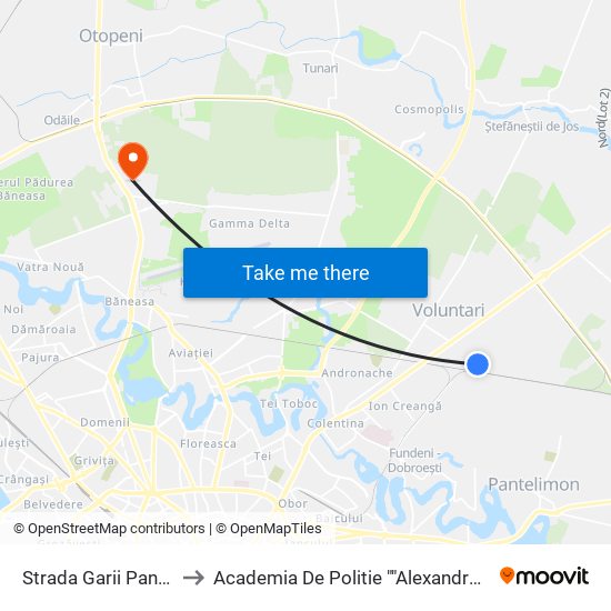 Strada Garii Pantelimon to Academia De Politie ""Alexandru Ioan Cuza"" map