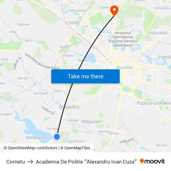 Cornetu to Academia De Politie ""Alexandru Ioan Cuza"" map