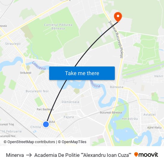 Minerva to Academia De Politie ""Alexandru Ioan Cuza"" map