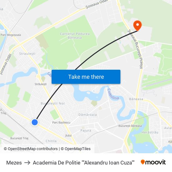 Mezes to Academia De Politie ""Alexandru Ioan Cuza"" map