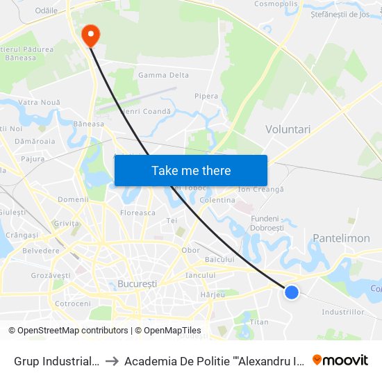 Grup Industrial Titan to Academia De Politie ""Alexandru Ioan Cuza"" map