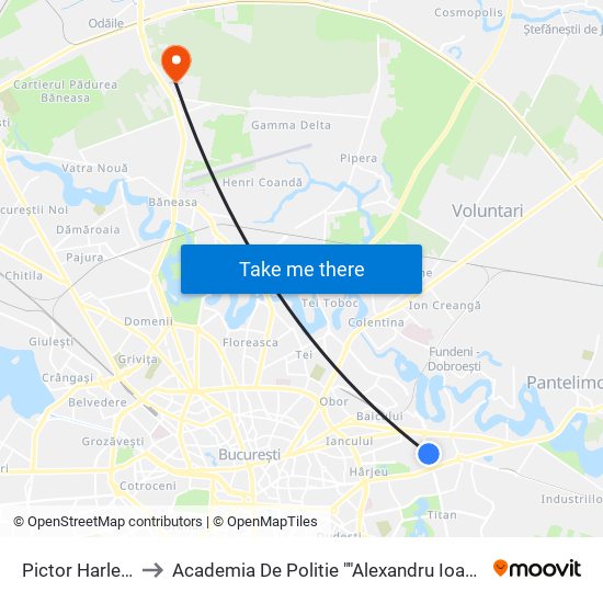 Pictor Harlescu to Academia De Politie ""Alexandru Ioan Cuza"" map