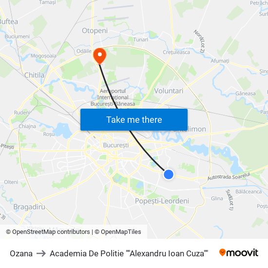 Ozana to Academia De Politie ""Alexandru Ioan Cuza"" map