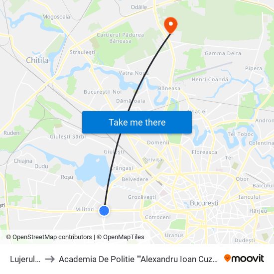 Lujerului to Academia De Politie ""Alexandru Ioan Cuza"" map