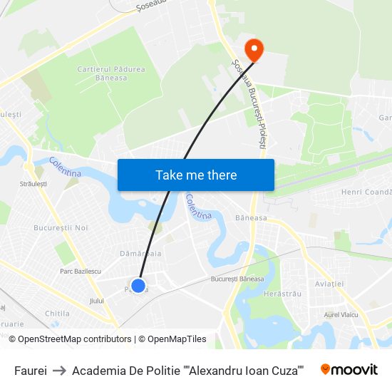 Faurei to Academia De Politie ""Alexandru Ioan Cuza"" map