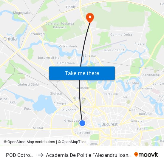 POD Cotroceni to Academia De Politie ""Alexandru Ioan Cuza"" map