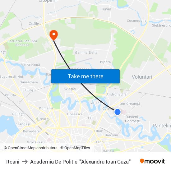 Itcani to Academia De Politie ""Alexandru Ioan Cuza"" map