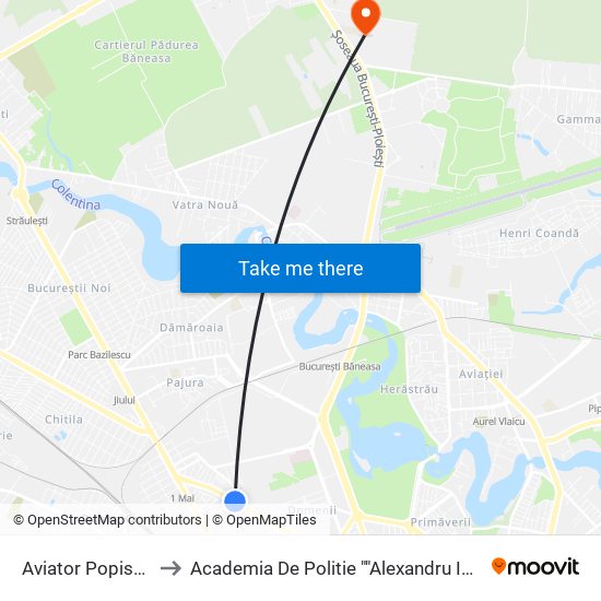 Aviator Popisteanu to Academia De Politie ""Alexandru Ioan Cuza"" map