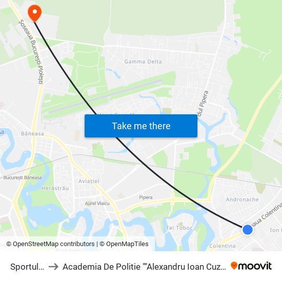 Sportului to Academia De Politie ""Alexandru Ioan Cuza"" map