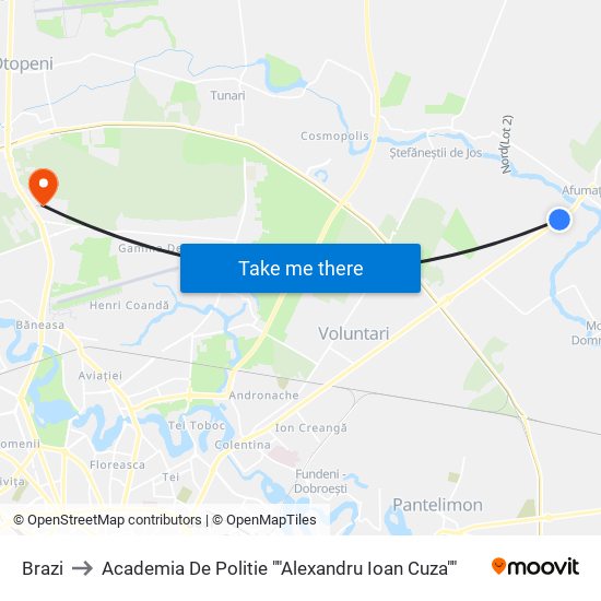 Brazi to Academia De Politie ""Alexandru Ioan Cuza"" map