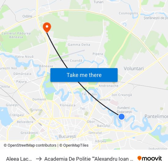 Aleea Lacului to Academia De Politie ""Alexandru Ioan Cuza"" map