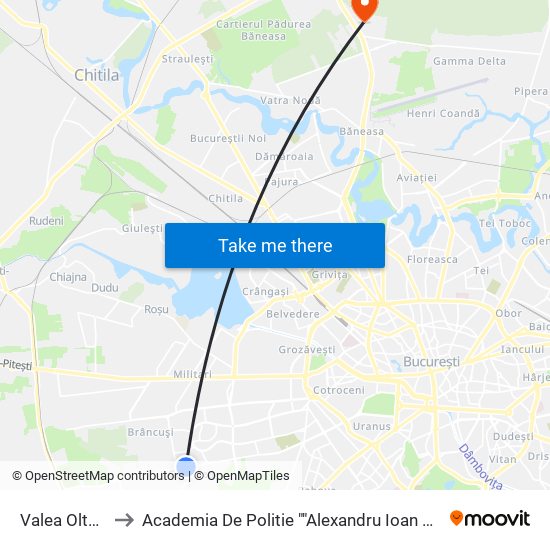 Valea Oltului to Academia De Politie ""Alexandru Ioan Cuza"" map