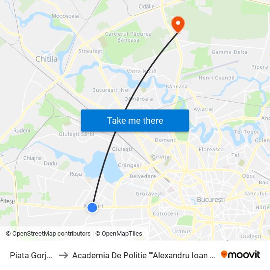 Piata Gorjului to Academia De Politie ""Alexandru Ioan Cuza"" map