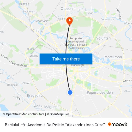 Baciului to Academia De Politie ""Alexandru Ioan Cuza"" map