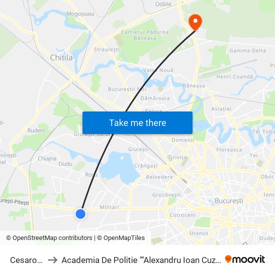 Cesarom to Academia De Politie ""Alexandru Ioan Cuza"" map