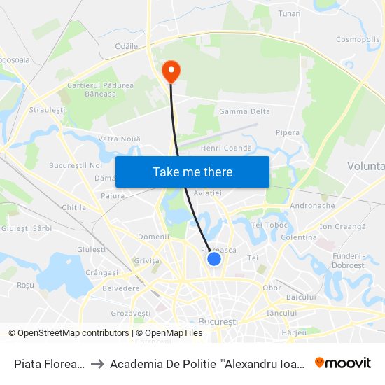 Piata Floreasca to Academia De Politie ""Alexandru Ioan Cuza"" map