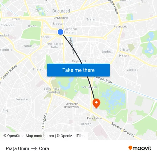 Piața Unirii to Cora map