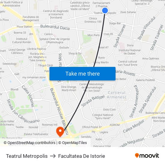 Teatrul Metropolis to Facultatea De Istorie map