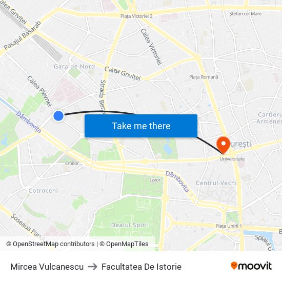 Mircea Vulcanescu to Facultatea De Istorie map