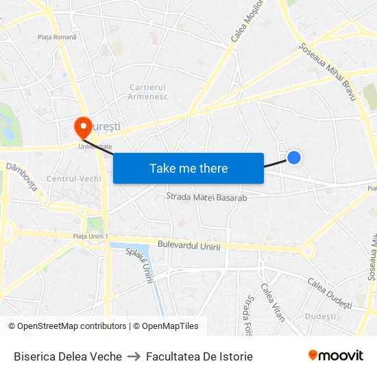 Biserica Delea Veche to Facultatea De Istorie map