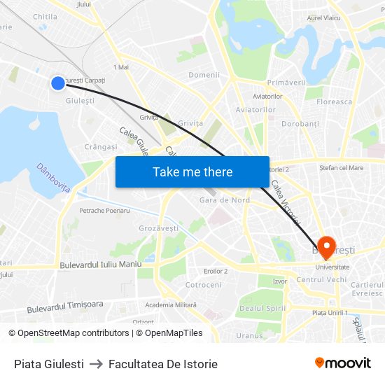 Piata Giulesti to Facultatea De Istorie map