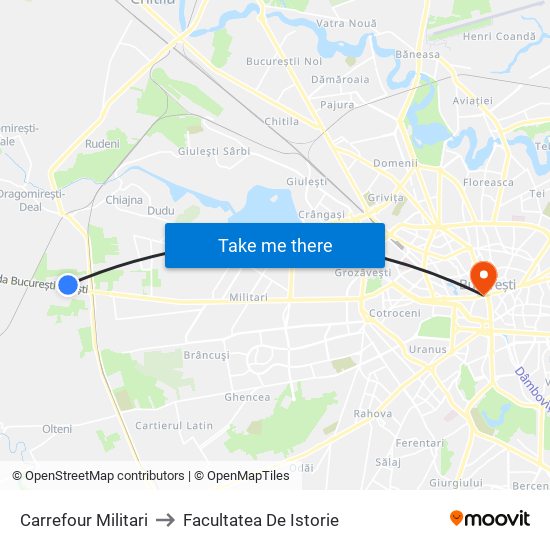 Carrefour Militari to Facultatea De Istorie map