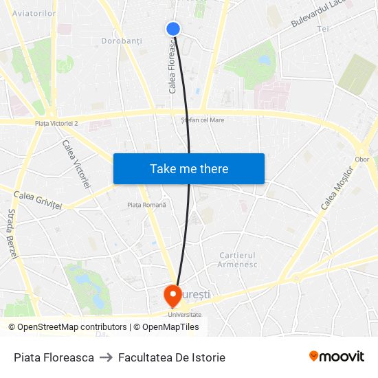 Piata Floreasca to Facultatea De Istorie map