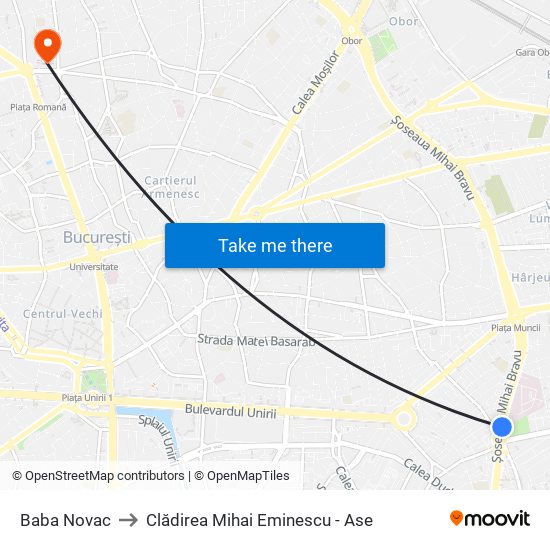 Baba Novac to Clădirea Mihai Eminescu - Ase map