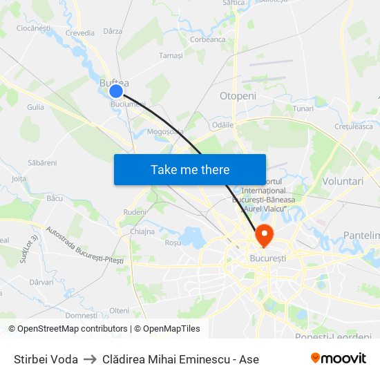 Stirbei Voda to Clădirea Mihai Eminescu - Ase map